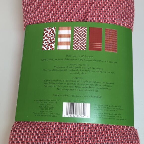 KATE SPADE Kitchen Towel Set 5 Pairs Dish Towels Cherry Plaid Chevron Print Red - Picture 10 of 13